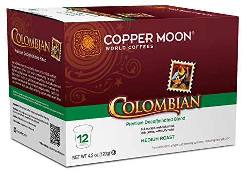 Copper Moon Single Cups for Keurig K-Cup Brewers, Colombian Decaf, 12 Count, Medium Roast Decaf Coffee, Full Bodied, Well Balanced, with A Rich Aroma and Fruity Notes, Single-Serve Coffee Pods