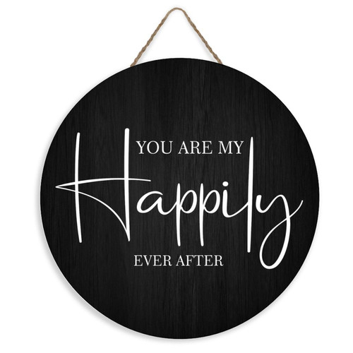 Mighun You Are My Happily Ever after Sign Front Door Decor Round Wood Hanging Sign Welcome Sign for Farmhouse, Rustic Wooden Door Hangers Front Porch Decor 12X12 Inch