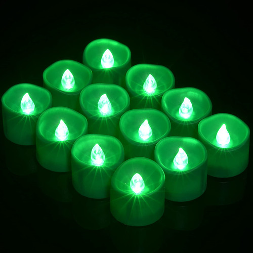 PChero 12pcs Green LED Tea Lights with Timer, Flickering Flameless Tealights Battery Operated Long Lasting Fake Candles for Wedding, Party, Christmas, Halloween and Festival Celebration PChero 12pcs Green LED Tea Lights with Timer, Flickering Flameless Tealights Battery Operated Long Lasting Fake Candles for Wedding, Party, Christmas, Halloween and Festival Celebration