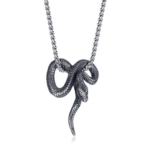 PEAS Punk Jewelry Necklace Stainless Steel Snake Pendant Necklace(Steel)
