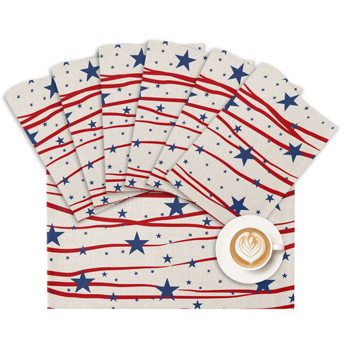 Patriotic Placemats 4th of July Stars Place Mats for Dining Room Dinner Table Red Stripes Washable Table Mats Independence Day Memorial Day Kitchen Decorations Set of 6