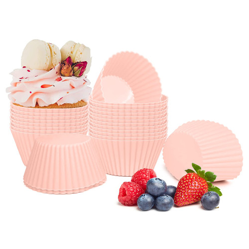 Silicone Cupcake Liners, 24pcs Silicone Baking Cups, Silicone Muffin Cups, Reusable Silicone Cupcake Molds, for Baking Muffins, Cupcakes and Candies (Pink) Silicone Cupcake Liners, 24pcs Silicone Baking Cups, Silicone Muffin Cups, Reusable Silicone Cupcake Molds, for Baking Muffins, Cupcakes and Candies (Pink)