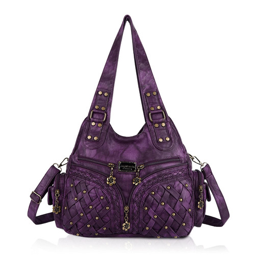 Angel Barcelo Roomy Fashion Hobo Womens Handbags Ladies Purse Satchel Shoulder Bags Tote Washed Leather Bag (Fashion Purple)