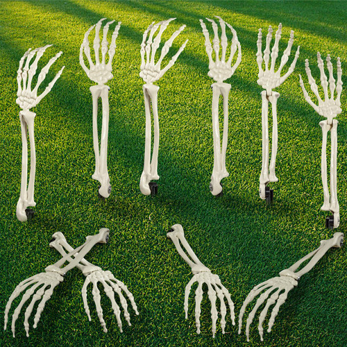 Halloween Realistic Skeleton Stakes Zombie Ghost Arm Stake Severed Plastic Skeleton Hands Yard Signs for Halloween Props Decorations (White - 5 Pairs)