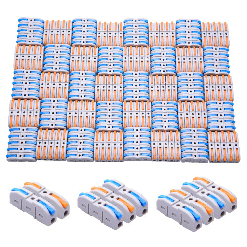 Lever Wire Connectors, HTCELLE 200-Piece Inline Wire Connectors kit for Quick Connect, Push in Compact Splicing Electrical Connectors Butt Terminals for Circuit Inline 28-12 AWG 1 in 1out