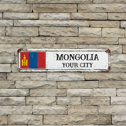 Mongolia Flag Retro Metal Art Sign Customized Your City Name Street Sign Retro Style Aluminum Metal Sign Wall Art Hanging Decor Quality Hanging Signs Mongolia for Cafe Pub Bar Coffee Bar 3x12in