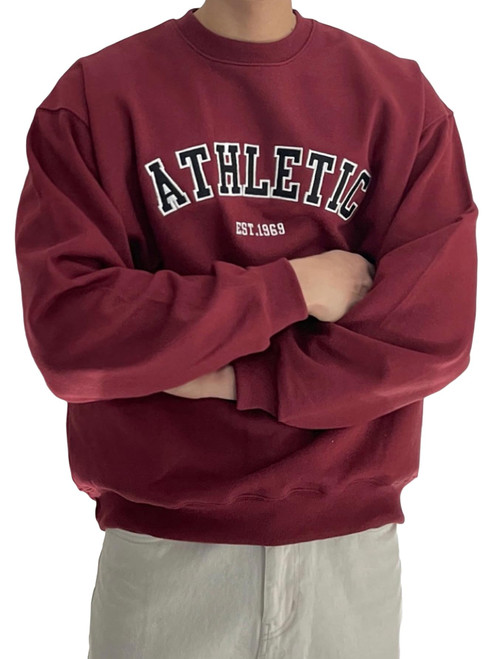 SOLY HUX Men's Letter Print Graphic Sweatshirt Drop Shoulder Long Sleeve Crewneck Pullover Tops Burgundy Letter M