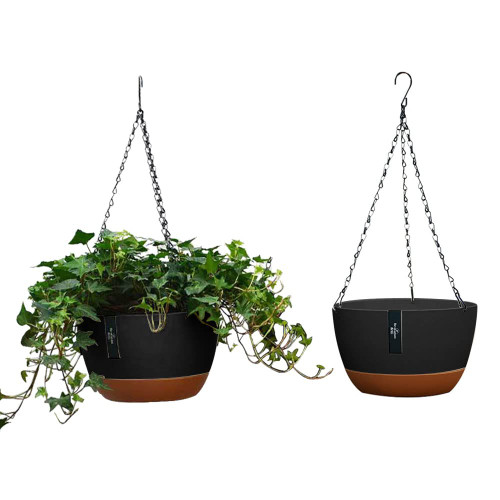 INSTITIZER 2 Pack Hanging Planters, 11.4 Inch Plastic Hanging Flower Pot Plant Basket with Drainage Holes, Self-Watering Hanging Flower Plant Pots with Removable Tray for Indoor Outdoor Plants