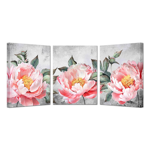 Kreative Arts Peony Wall Art Pink Flower Canvas Wall Art Prints Floral Pictures Wall Decor Painting Flower Poster Framed Artwork for Living Room Bedroom Each Panel 12x16 Inch