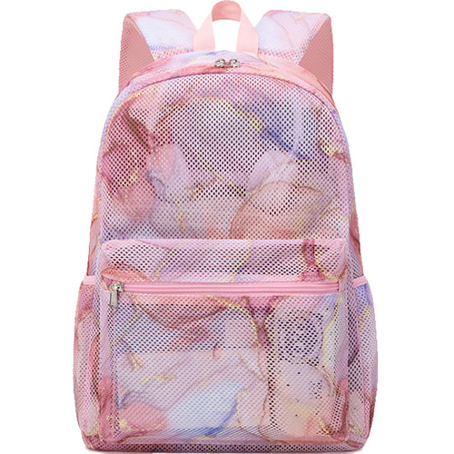 Jumpopack Mesh Backpack for Girls Kids Semi-Transparent Mesh School Backpack Bookbag Lightweight See Through Backpack for Beach Gym Travel(Marble)