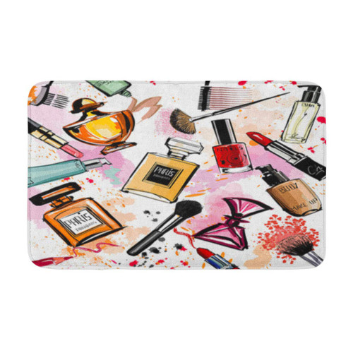 Adowyee 20"x30" Bath Mat Pink Makeup Watercolor Cosmetics and Perfumes Collection Pattern Girly Cozy Bathroom Decor Bath Rug with Non Slip Backing Adowyee 20"x30" Bath Mat Pink Makeup Watercolor Cosmetics and Perfumes Collection Pattern Girly Cozy Bathroom Decor Bath Rug with Non Slip Backing