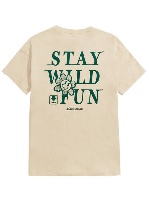SOLY HUX Men's Summer Casual Graphic Print Round Neck Short Sleeve T Shirt Tee Tops Beige M