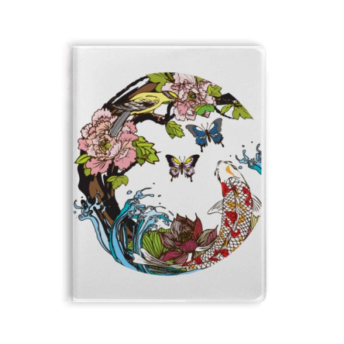 Carp Bird Lotus Pattern Geometry Notebook Gum Cover Diary Soft Cover Journal