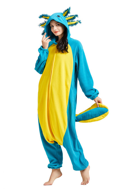 DELEY Unisex Axolotl Onesie Pajamas Adult Animal Cosplay Costume Plush Homewear Sleepwear Jumpsuit Blue Axolotl DELEY Unisex Axolotl Onesie Pajamas Adult Animal Cosplay Costume Plush Homewear Sleepwear Jumpsuit Blue Axolotl