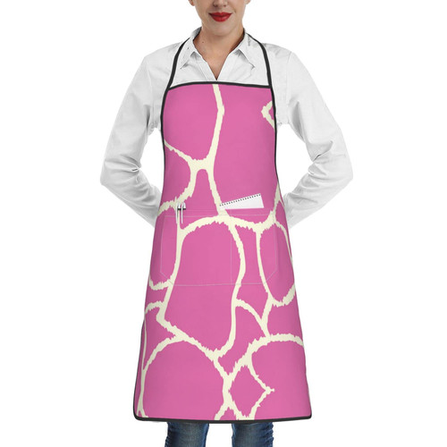 Evealyn Pink Giraffe Texture Printed Bib Apron Chef Apron Cooking Aprons Water Drop Resistant Kitchen Aprons With 2 Pockets For Women Men Chef