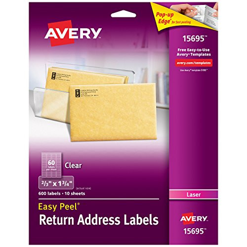 Avery Matte Frosted Clear Return Address Labels for Laser Printers, 2/3" x 1-3/4", 600 Labels (15695)