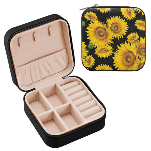 Emelivor Sunflower on Black Travel Jewelry Case PU Leather Portable Jewelry Box Jewelry Travel Organizer Small Jewelry Box for Ring Earring Bracelet Gifts Necklace Display Box Holder for Women Girls Emelivor Sunflower on Black Travel Jewelry Case PU Leather Portable Jewelry Box Jewelry Travel Organizer Small Jewelry Box for Ring Earring Bracelet Gifts Necklace Display Box Holder for Women Girls