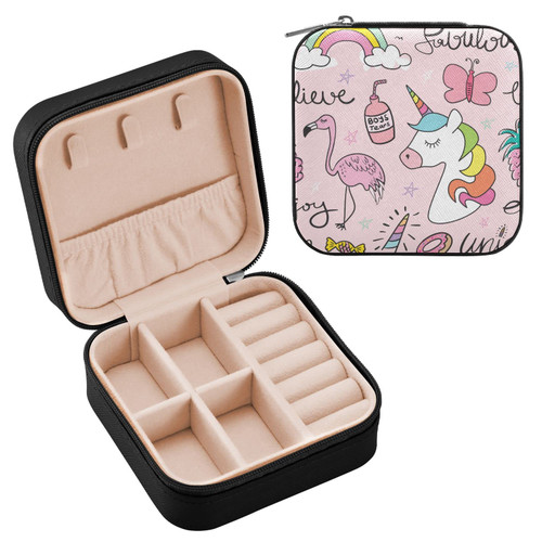 Unicorn Butterfly Flamingo Travel Jewelry Case PU Leather Portable Jewelry Box Jewelry Travel Organizer Small Jewelry Box for Ring Necklace Bracelet Earring Gifts Display Box Holder for Women Girls