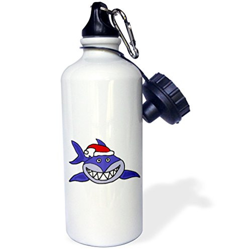 3dRose Funny Grinning Shark in Santa Claus Hat-Sports Water Bottle, 21oz (wb_196103_1), 21 oz, Multicolored