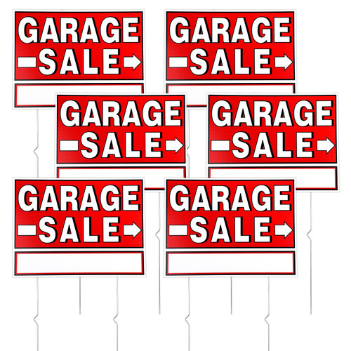 6pcs Garage Sale Sign, Garage Sale Signs with Stakes, 16x12 inch Double Sided Yard Sale Signs Waterproof Garage Sale Sign for Sales Event