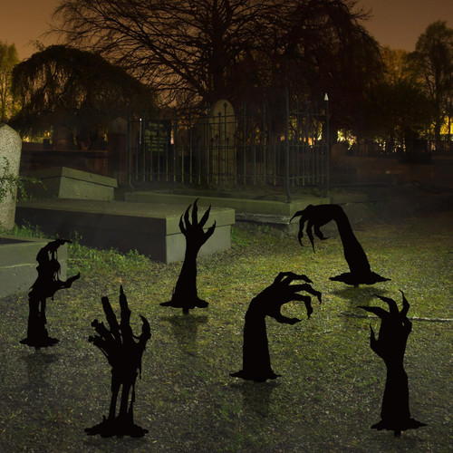 6pcs Black Hands Yard Signs, Halloween Yard Sign Decorations Acrylic Halloween Scary Signs Halloween Silhouette Yard Stakes for Outdoor Patio Yard Garden Lawn Decoration