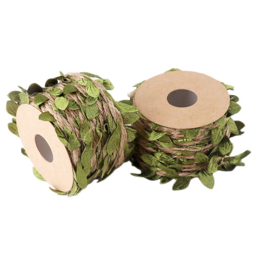2 Rolls Natural Jute Twine 5mm 66 Feet Artificial Leaves Burlap Ribbon Braided Burlap Vine Rope for Party Home Wedding Garden Decor