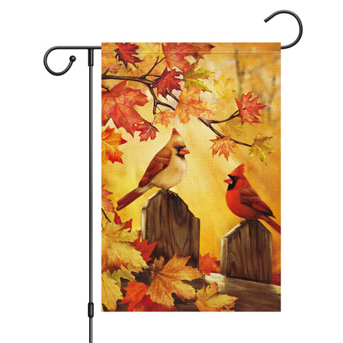 Louise Maelys Welcome Fall Cardinals Garden Flag 12x18 Double Sided, Small Burlap Autumn Bird Garden Flag Fall Thanksgiving Outside Outdoor House Yard Decoration (ONLY FLAG)