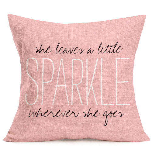 Doitely Pink Throw Pillow Cover Cotton Linen She Leaves A Little Sparkle Wherever She Goes Decorative Pillow Case Home Decor Square Pillowcase (Sparkle, 16"x16")