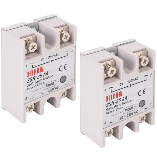 BlueStars Solid State Relay SSR-25AA AC to AC Input 80-250VAC to Output 24-380VAC 25A Single Phase Semi-Conductor Relay Module - Pack of 2 - Control 80-250V AC Load 24-380V AC
