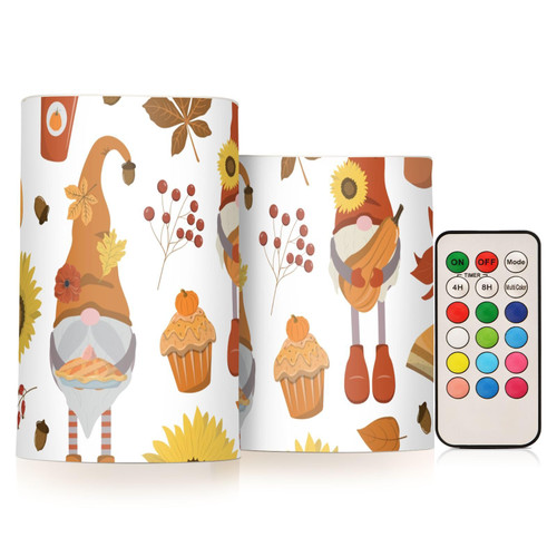 DOMIKING Halloween Fall Gnome Thanksgiving Flameless Candles with Remote Control Electric Led Candles with Timer Battery Operated Flickering Tea Light Candles for Votive Home Wedding Decoration 2 PCS