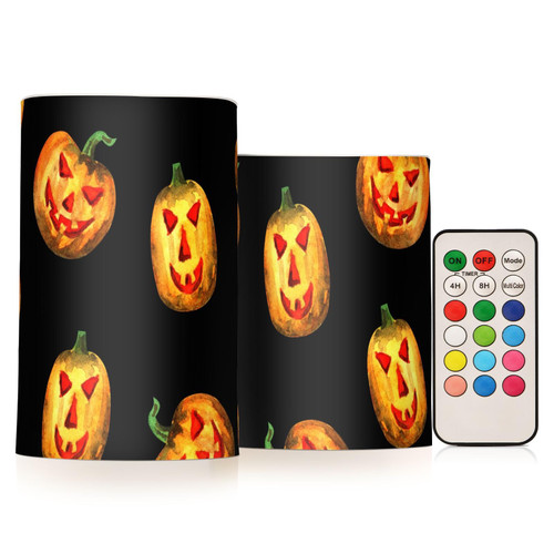 DOMIKING Halloween Pumpkin Flameless Candles with Remote Control Electric Led Candles with Timer Battery Operated Flickering Tea Light Candles for Wedding Decoration Votive Home 2 PCS