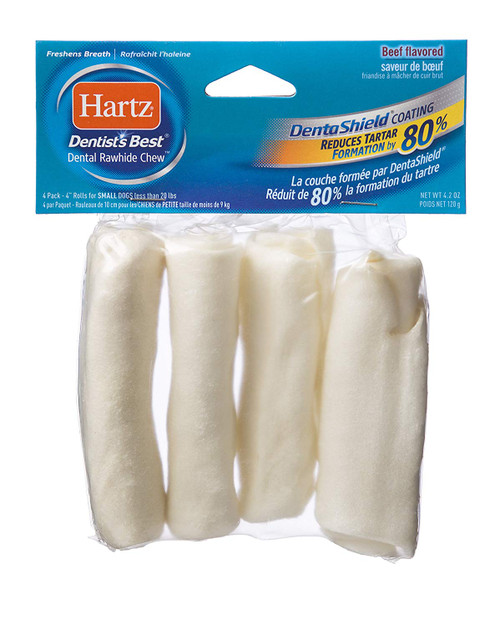 Hartz Dentist's Best Beef Flavored 4 Inch Dental Care Rawhide Dog Chew Curls - 4 Pack