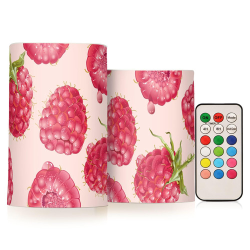 DOMIKING Raspberry Flameless Candles with Remote Control Electric Led Candles with Timer Battery Operated Flickering Tea Light Candles for Votive Centerpiece Home Decor 2 PCS