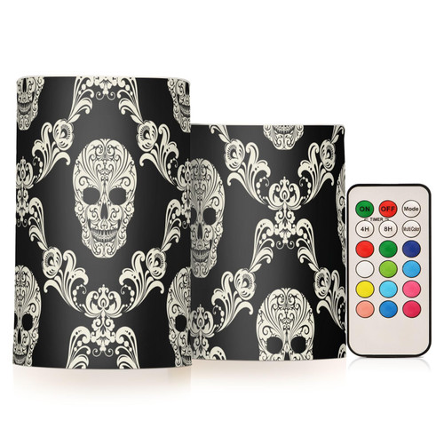 DOMIKING Skulls Flameless Candles Electric Led Candles with Timer Battery Operated Flickering Tea Light Candle for Centerpiece Votive Home Decor 2 PCS