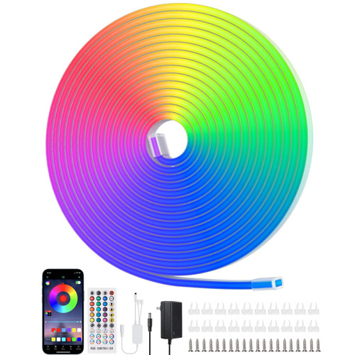 iCreating RGB Neon Rope Lights 16.4ft, Multi Color Changing LED Neon Light Strip with APP Flex Neon LED Strip Lights Indoor Outdoor Waterproof Multicolor Neon LED Rope Light for Bedroom, Gaming Room