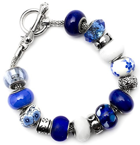 Cousin DIY Blue Flower Large Hole Bead Bracelet Kit - 16 Pieces