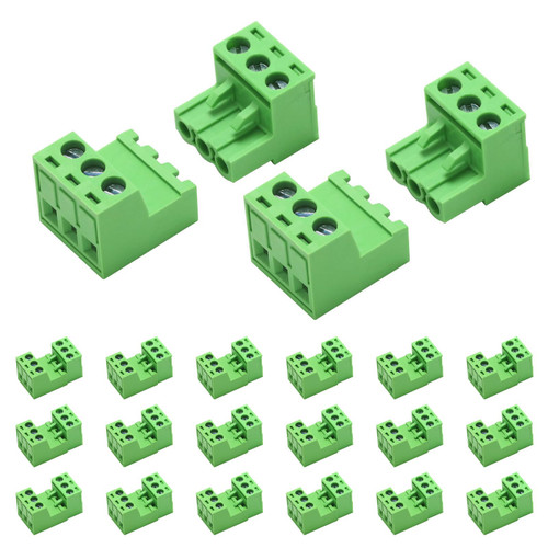 ATMLCOER 20Set 3 Pin 5.08mm Pitch Screw Terminal Block Connector Pluggable with Phoenix Plug for 28-12AWG Cable