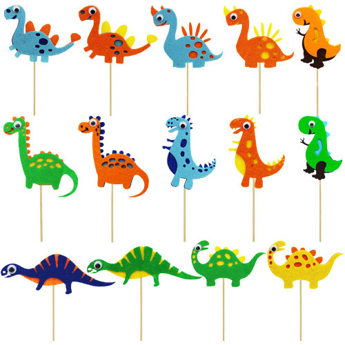 14 PCS Felt dinosaur Cake Toppers Dino Birthday Cake Toppers Dinosaur Cake Topper Birthday Cake Decorations Baby Shower Birthday Party and Dinosaur Scene Theme Cartoon Party Decoration