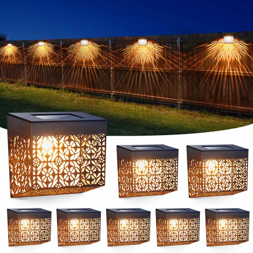 LUHLEE Solar Fence Lights Outdoor,Solar Deck Lights 8 Pack,IP65 Waterproof Fence Lights Solar Powered,Solar Wall Lights Outdoor Solar Lights for Fence Post,Patio,Garden,Backyard Decor,Warm White