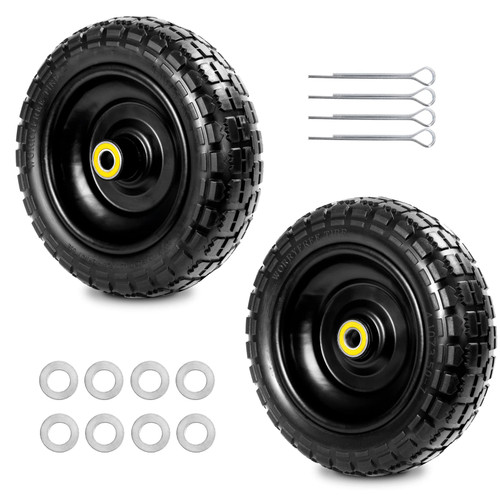 LTNICER Gorilla Cart Tires 10" Flat Free Wheels 4.10/3.50-4" Solid Replacement with 5/8" Axle Bore Hole 2.1" Hub,for Gorilla Cart Wheelbarrow Hand Truck Tire Garden Wagon Trolley Dolly(2 Pack)