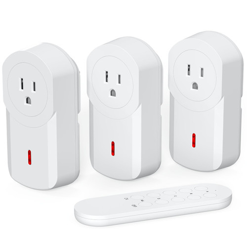 SURNICE Remote Control Outlet Wireless Light Switch for Household Appliances, Expandable Remote Light Switch Kit, 15A/1800W, 40m/130 Feet RF Range, LED Light Bulbs, 3 Outlets and 1 Remote, White