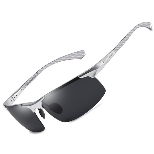 Duco Men's Sports Polarized Driving Carbon Fiber Sunglasses For Men UV400 Protection DC8277 (Silver Frame Grey Lens)