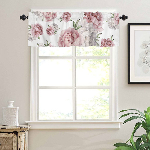 Homechoid Watercolor Vintage Pink Floral Curtain Valance for Windows/Living Room/Kitchen/Bathroom Farmhouse, Pink Flower White Short Rod Pocket Tier Curtain Window Treatment, 1 Panel 54x18 Homechoid Watercolor Vintage Pink Floral Curtain Valance for Windows/Living Room/Kitchen/Bathroom Farmhouse, Pink Flower White Short Rod Pocket Tier Curtain Window Treatment, 1 Panel 54x18