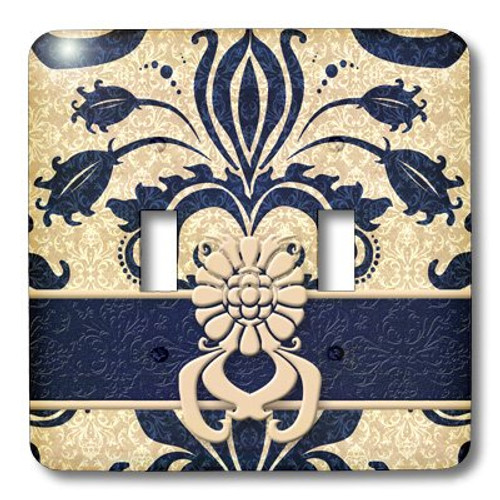 3dRose lsp_15452_2 Damask Navy Blue And Taupe Double Toggle Switch 3dRose lsp_15452_2 Damask Navy Blue And Taupe Double Toggle Switch