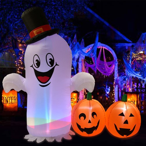 Doingart 5.74 FT Tall Halloween Inflatable Ghost and Pumpkin,Blow up Halloween Decorations with Multi-Color LED for Halloween Party Indoor Outdoor Yard Garden Lawn Decor