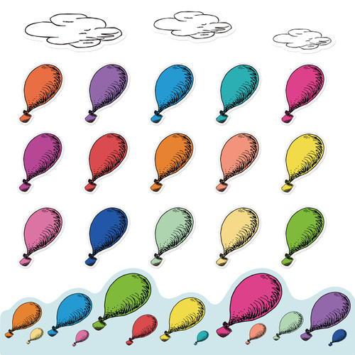 93Pcs Hot Air Balloon Cloud Bulletin Board Cutouts Classroom Decoration Colorful Accents Cutouts Name Tags Labels Teacher Student Back to School Party Supplies for Locker Labels Wall Decor