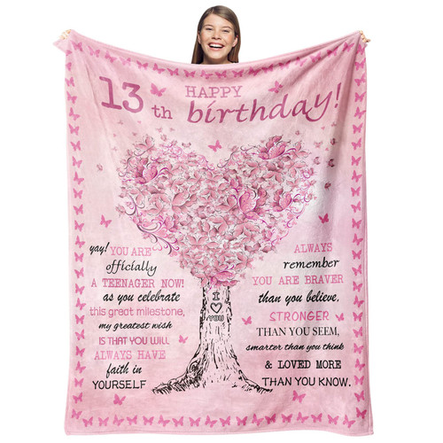Gevuto 13 Year Old Girl Gifts for Birthday Blanket,13th Birthday Decorations for Girls Throw 50" x 60",Gifts for 13 Year Old Girl Blankets,13th Birthday Gifts for Girls,Teen Girl Gifts 13 Years Old