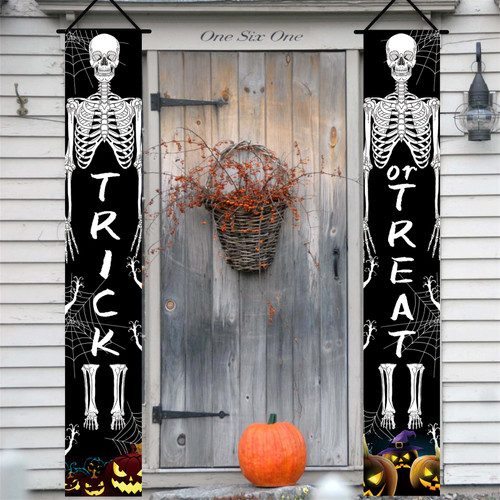 Halloween Trick or Treat Porch Sign Banner, Halloween Skull Party Decorations, Halloween Door Banner Welcome Sign Decorations for Gate Garden Front Door Home Outdoor Halloween Party Decor Supplies Halloween Trick or Treat Porch Sign Banner, Halloween Skull Party Decorations, Halloween Door Banner Welcome Sign Decorations for Gate Garden Front Door Home Outdoor Halloween Party Decor Supplies