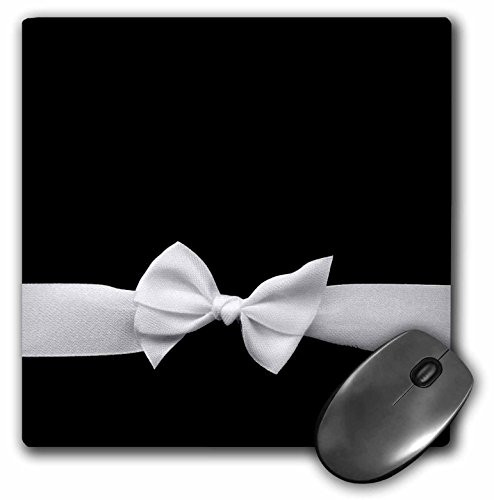 3dRose LLC 8 x 8 x 0.25 Inches Mouse Pad, Elegant And Classy White Ribbon Bow On Sleek Stylish Black - Women's Retro Fashion Style (mp_56658_1)