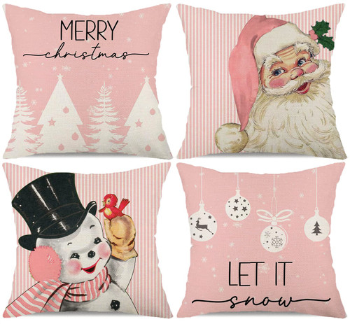 Christmas Decorations Pillow Covers 16x16 Set of 4 Pink Stripes Santa Snowman Snowflake Merry Christmas Tree Let It Snow Hello Winter Holiday Pillows Decorative Throw Cushion Case for Sofa Couch Christmas Decorations Pillow Covers 16x16 Set of 4 Pink Stripes Santa Snowman Snowflake Merry Christmas Tree Let It Snow Hello Winter Holiday Pillows Decorative Throw Cushion Case for Sofa Couch